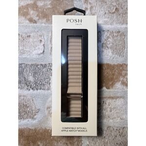 Posh Tech Khaki Leather Link Apple Watch Band Magnetic Closure